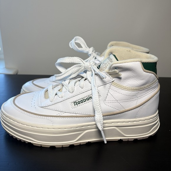 Reebok Shoes - Reebok Club C Geo Mid Womens White Leather Lace Up Lifestyle Sneakers Shoes